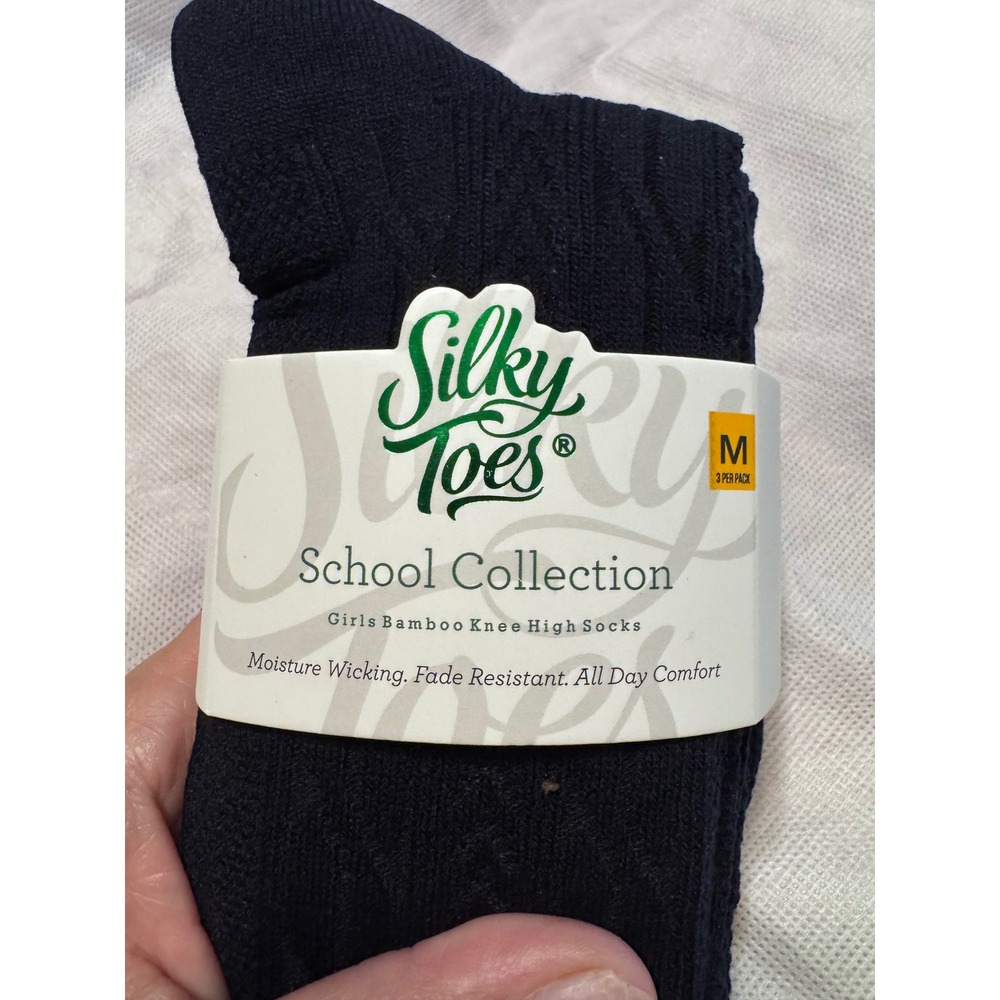 Silky Toes Girls Bamboo Knee High Socks 3 Pack Navy Blue School Coll Size‎ M